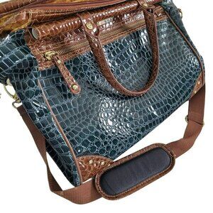 Samantha Brown Classic Croc Embossed Dowel Carry On Travel Bag Weekender‎